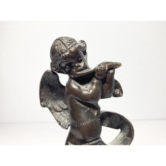 Antique Early 1900’s French Cherub Putti Playing Flute Bronze Statuette 5 3/4” - Picture 3 of 10